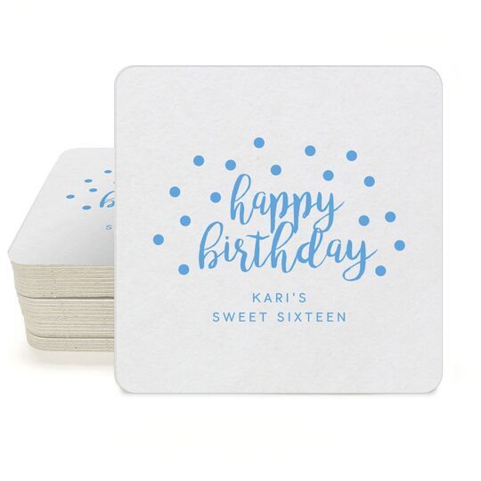 Confetti Dots Happy Birthday Square Coasters